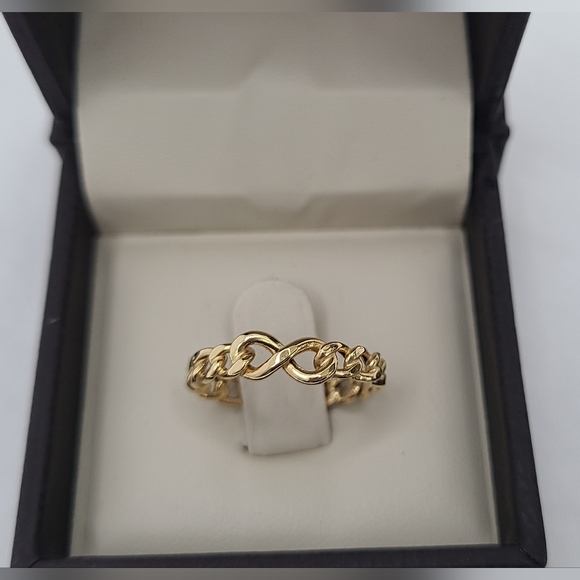 14K Gold Cuban Chain Link Band Ring w/ Infinity Symbol...